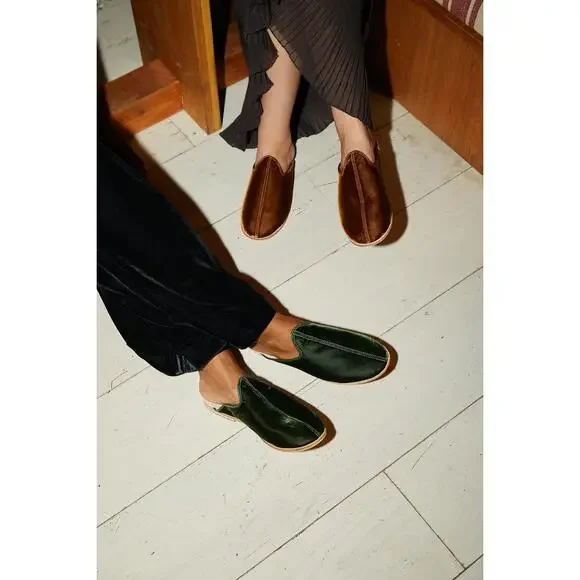 Sabah House Green Velvet Palazzo Slippers Size 37 - Picture 13 of 13